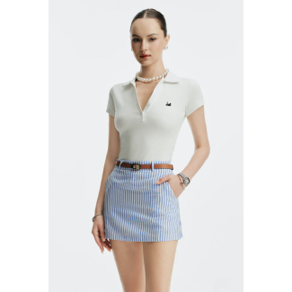 Clara Striped Linen Blend Office Mini Skirt Blue-S