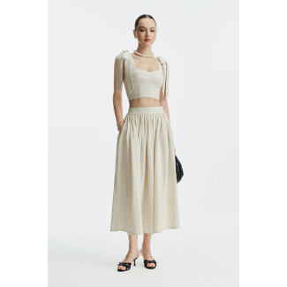 Jacquine Linen Blend Office Maxi Skirt Grey